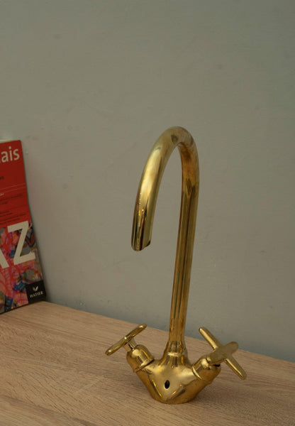 Unlacquered Brass Gooseneck Bathroom Sink Faucet - Brasska