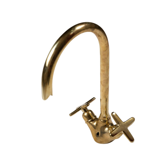 Unlacquered Brass Gooseneck Bathroom Sink Faucet - Brasska
