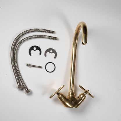 Unlacquered Brass Gooseneck Bathroom Sink Faucet - Brasska