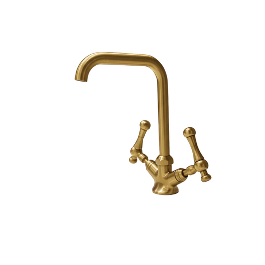 Unlacquered Brass Gooseneck Faucet – Classic Cross Handle Basin Tap - Brasska
