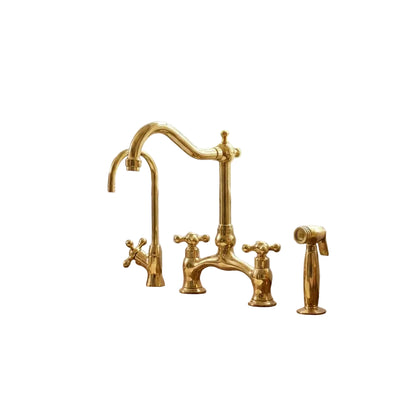 Unlacquered Brass Gooseneck Kitchen Faucet With Sprayer: - Brasska