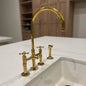 Unlacquered Brass Kitchen Faucet with Side Spray – Vintage Cross Handles