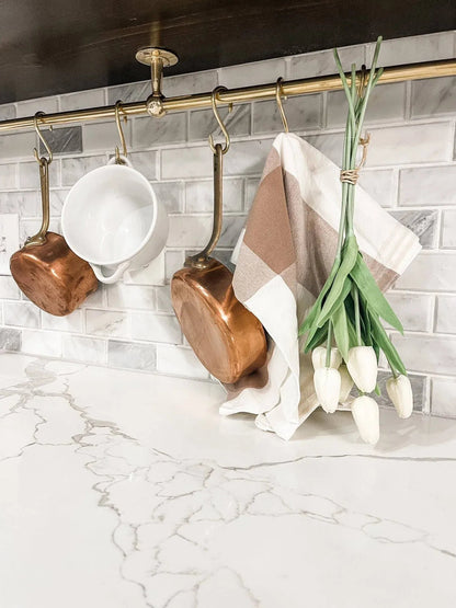 Unlacquered Brass Kitchen Rail – Handmade Wall Mounted Pot Rack with Hooks - Brasska