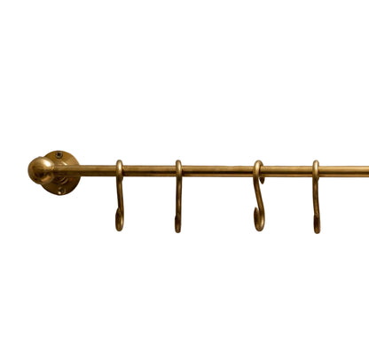 Unlacquered Brass Kitchen Rail – Handmade Wall Mounted Pot Rack with Hooks - Brasska