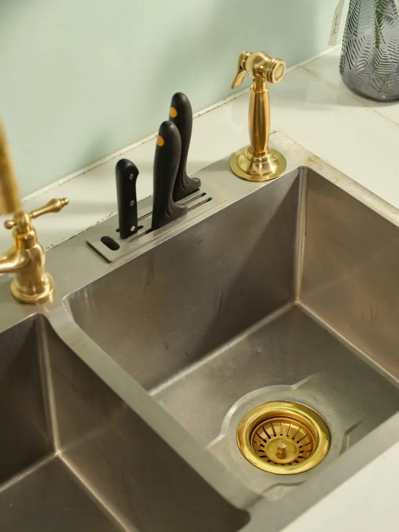 Unlacquered Brass Kitchen Sink Strainer – Handmade Basket Flange - Brasska