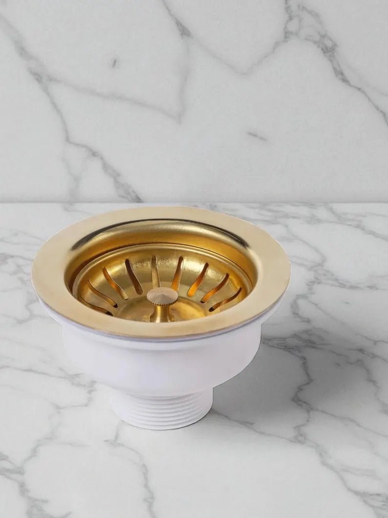 Unlacquered Brass Kitchen Sink Strainer – Handmade Basket Flange - Brasska