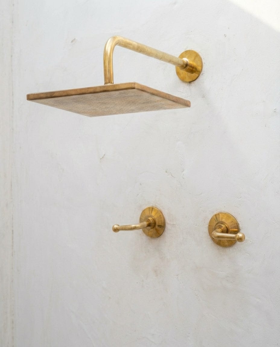 Unlacquered Brass Shower Set with Lever Handles & Rough-In Valve - Brasska