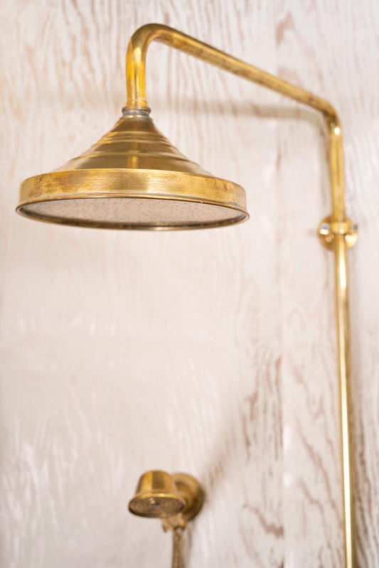 Unlacquered Brass Shower System - Brass Round Head - Brasska