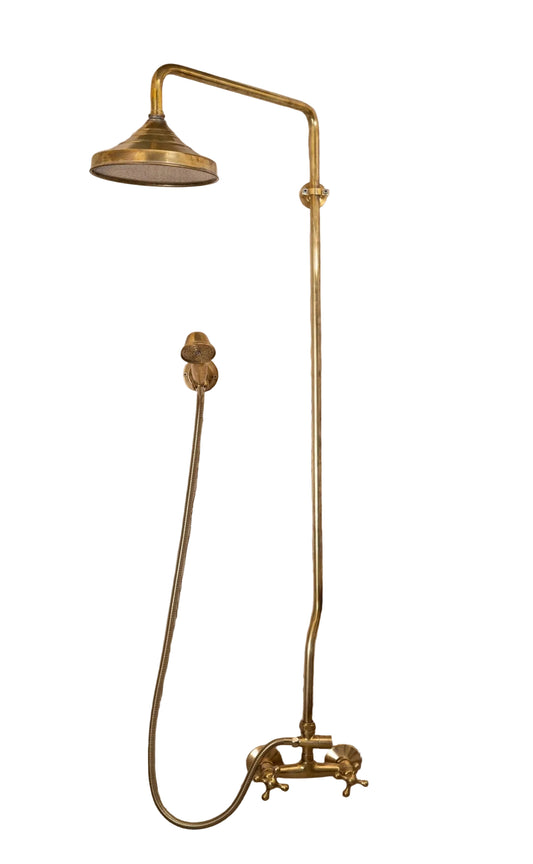 Unlacquered Brass Shower System - Brass Round Head - Brasska