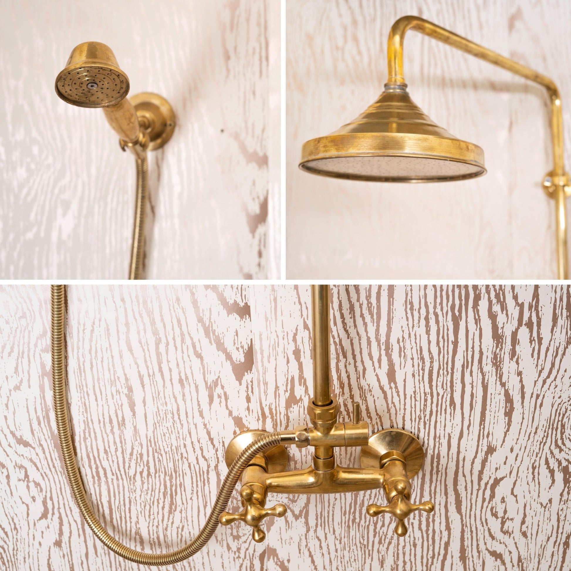 Unlacquered Brass Shower System - Brass Round Head - Brasska
