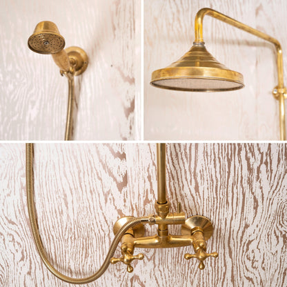 Unlacquered Brass Shower System - Brass Round Head - Brasska