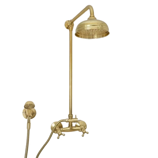 Unlacquered Brass Shower System – Wall Mount Mixer with Handheld - Brasska