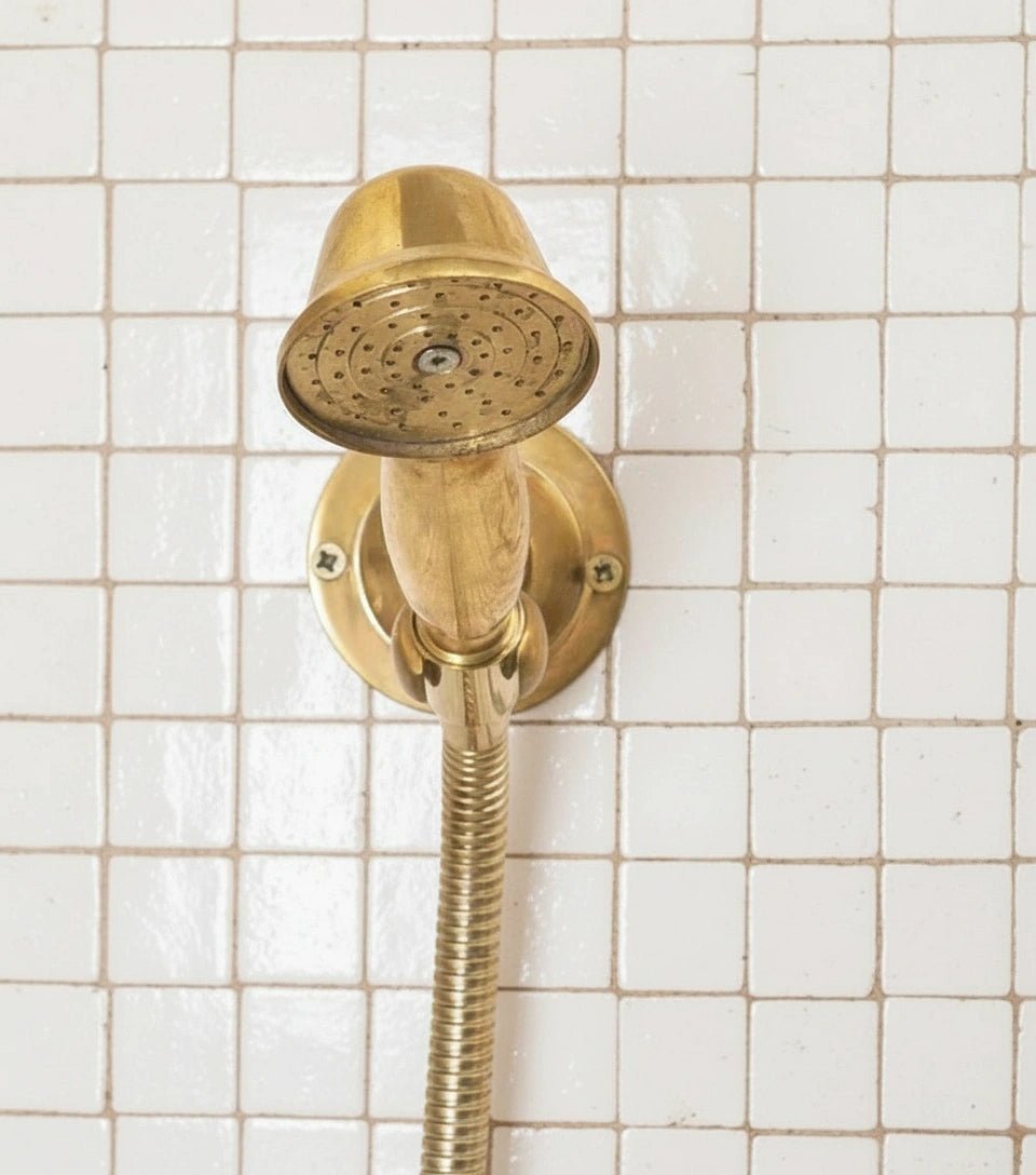 Unlacquered Brass Shower System – Wall Mount Mixer with Handheld - Brasska