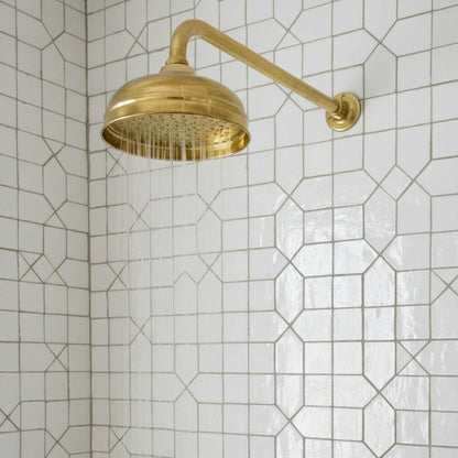 Unlacquered Brass Shower System – Wall Mount Rain Head & Cross Valves - Brasska