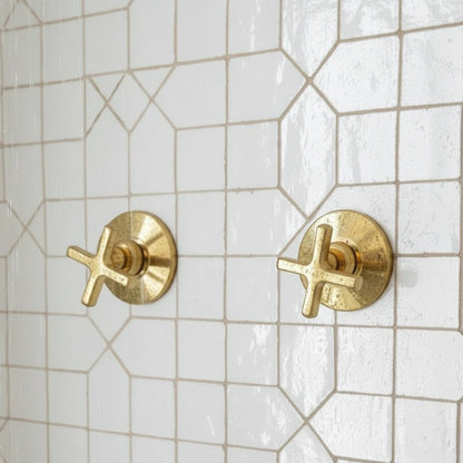 Unlacquered Brass Shower System – Wall Mount Rain Head & Cross Valves - Brasska