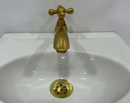 Unlacquered Brass Single Hole Bathroom Faucet , Vintage Flat Cross Brass Tap - Brasska
