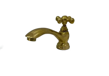 Unlacquered Brass Single Hole Bathroom Faucet , Vintage Flat Cross Brass Tap - Brasska