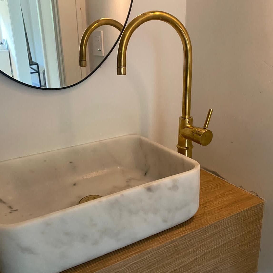 Unlacquered Brass Single hole bathroom sink faucet - Brasska