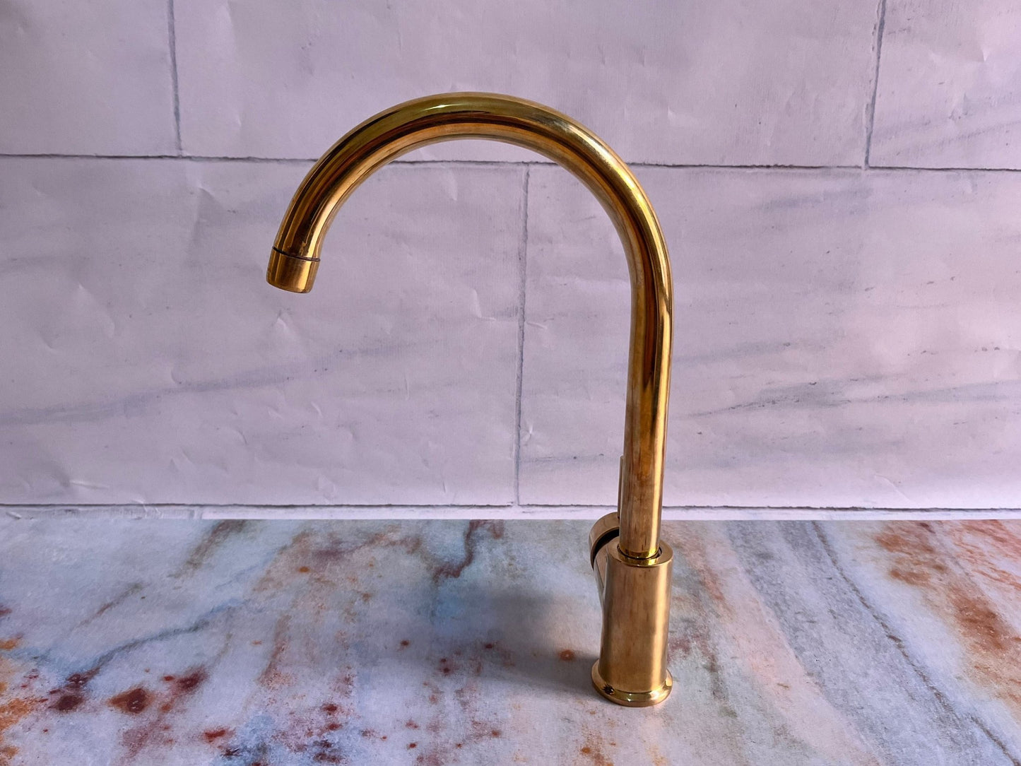 Unlacquered Brass Single hole bathroom sink faucet - Brasska