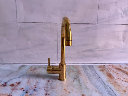 Unlacquered Brass Single hole bathroom sink faucet - Brasska