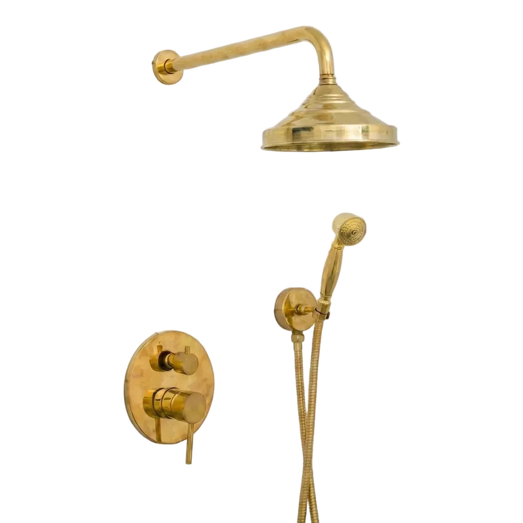 Unlacquered Brass Thermostatic Rain Shower Set - Brasska