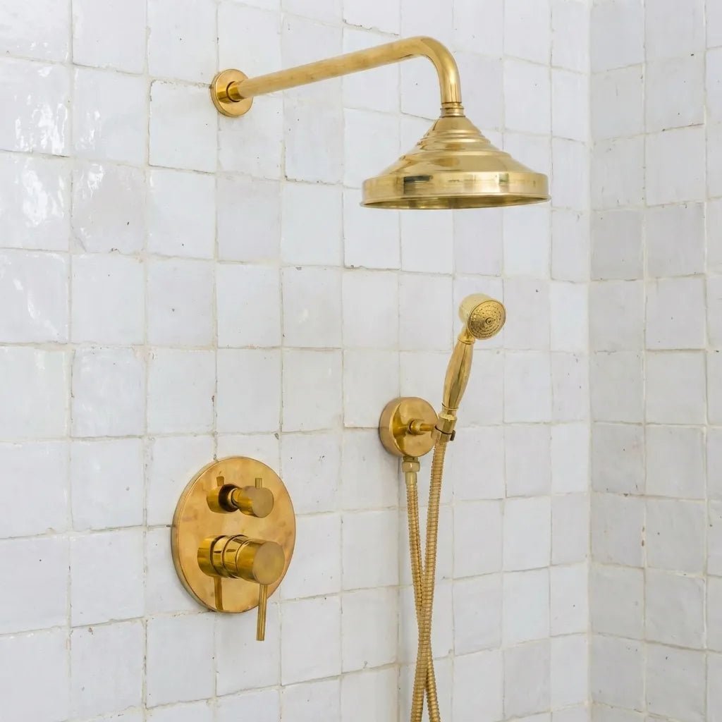 Unlacquered Brass Thermostatic Rain Shower Set - Brasska