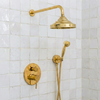 Unlacquered Brass Thermostatic Rain Shower Set - Brasska