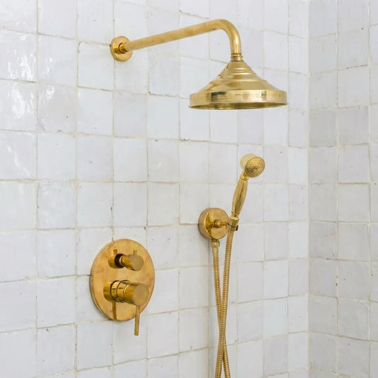 Unlacquered Brass Thermostatic Rain Shower Set - Brasska