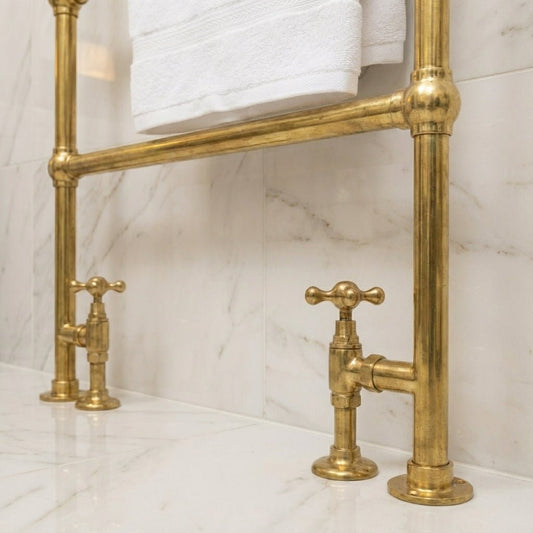Unlacquered Brass Vertical Traditional Towel Rail Radiator - Brasska