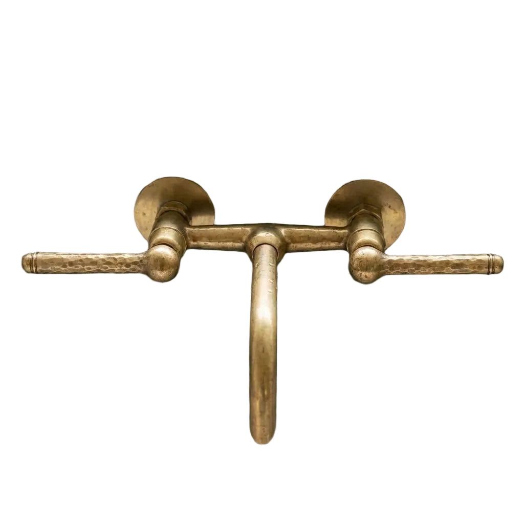 Unlacquered Brass Wall Faucet – Hammered Lever Handle Basin Mixer - Brasska