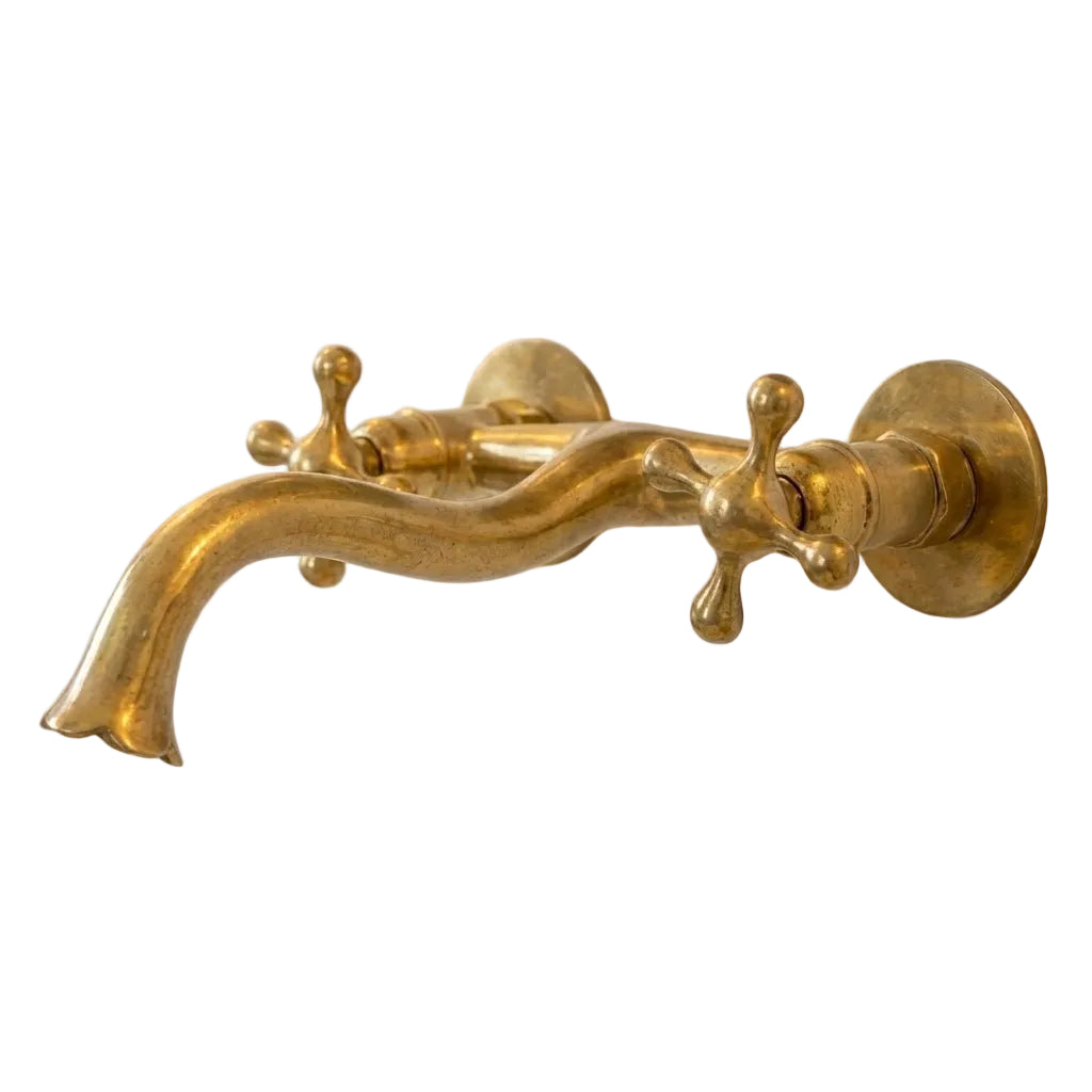 Unlacquered Brass Wall Faucet with Cross Handles – Handmade Tap - Brasska