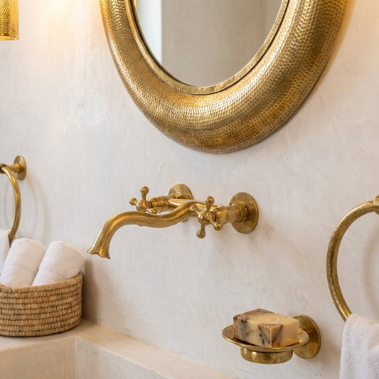 Unlacquered Brass Wall Faucet with Cross Handles – Handmade Tap - Brasska