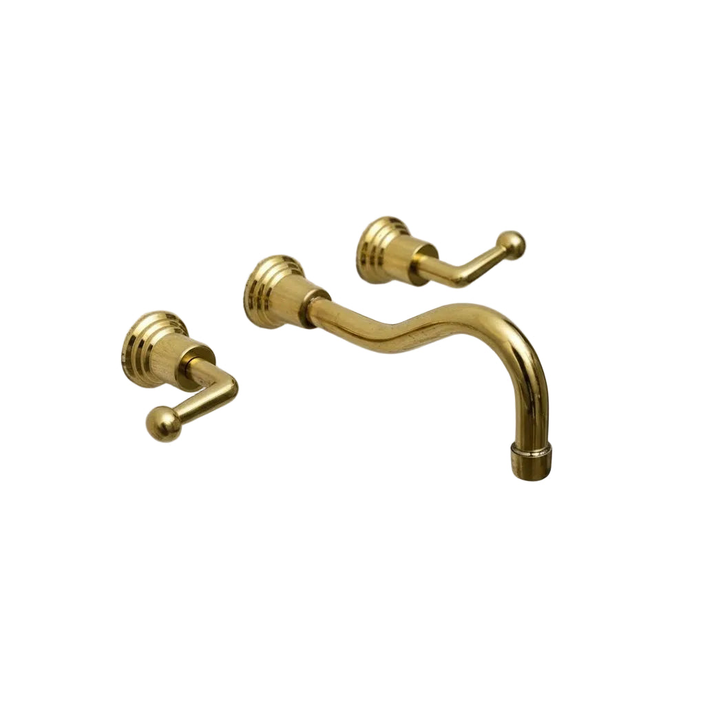 Unlacquered Brass Wall Mount Bathroom Faucet – Vintage Lever Handle Design - Brasska