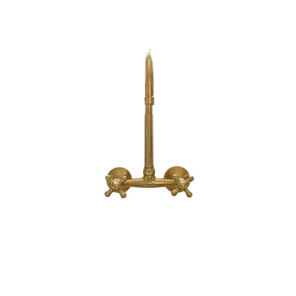 Unlacquered Brass Wall Mount Kitchen Faucet – Vintage Sink Tap with Cross Handles - Brasska