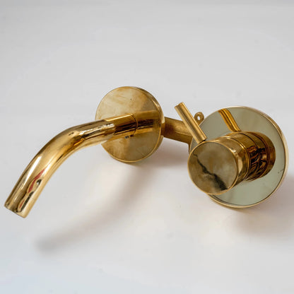 Unlacquered Brass Wall Mount Single Handle Mixer Bathroom Faucet - Brasska