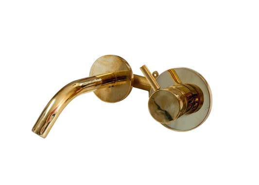 Unlacquered Brass Wall Mount Single Handle Mixer Bathroom Faucet - Brasska