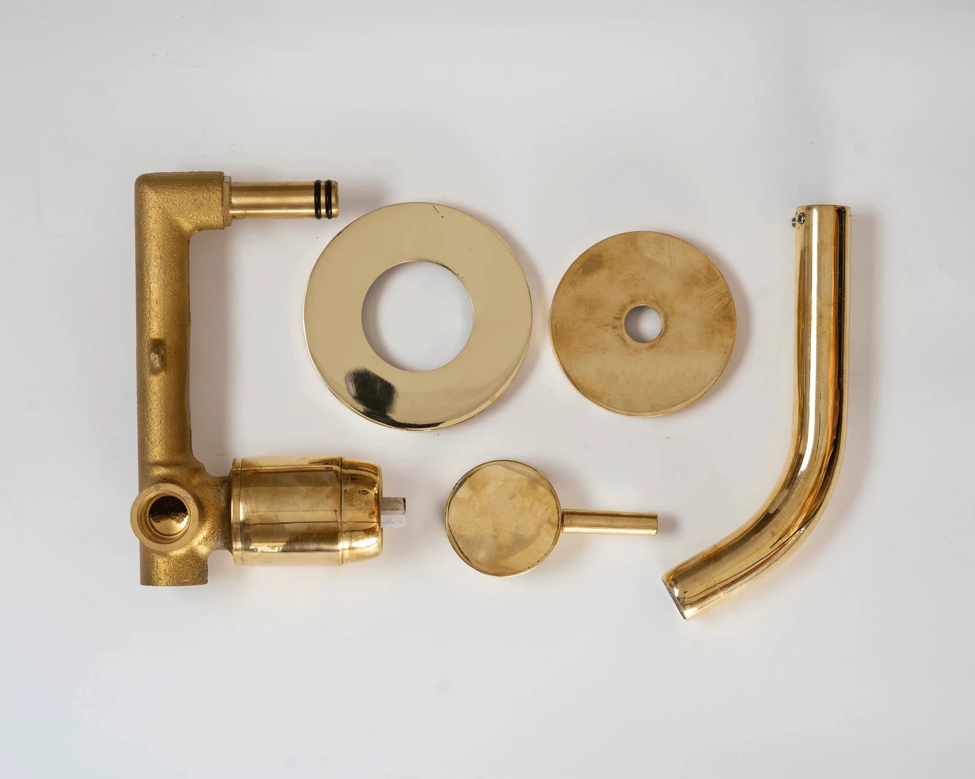 Unlacquered Brass Wall Mount Single Handle Mixer Bathroom Faucet - Brasska
