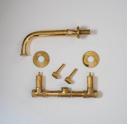 Unlacquered Brass Wall Mounted Bathroom Faucet - Brasska