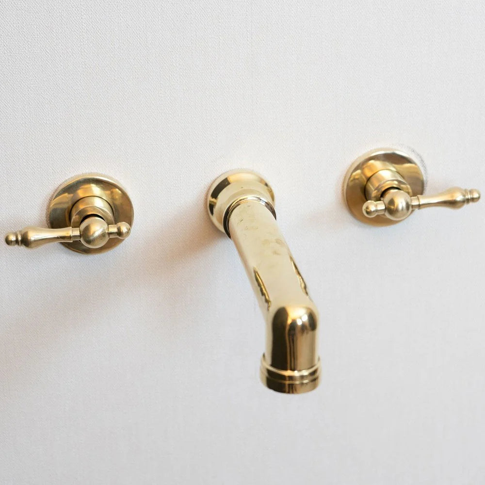 Unlacquered Brass Wall Mounted Faucet With Lever Handles