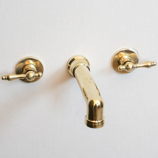 Unlacquered Brass Wall Mounted Faucet With Lever Handles