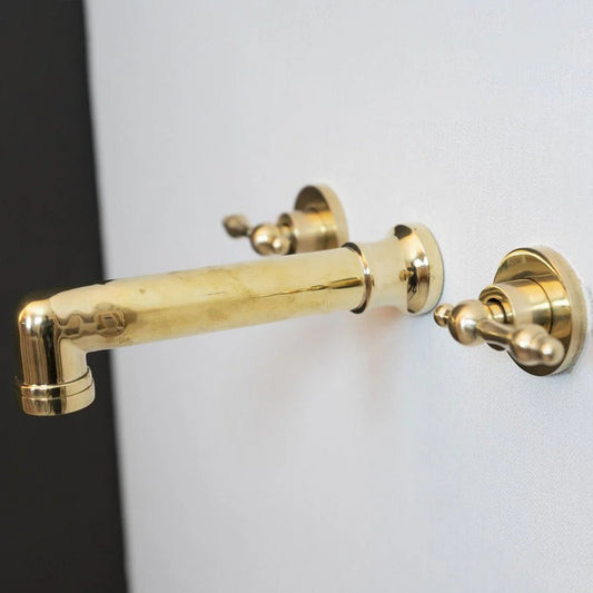 Unlacquered Brass Wall Mounted Faucet With Lever Handles - Brasska