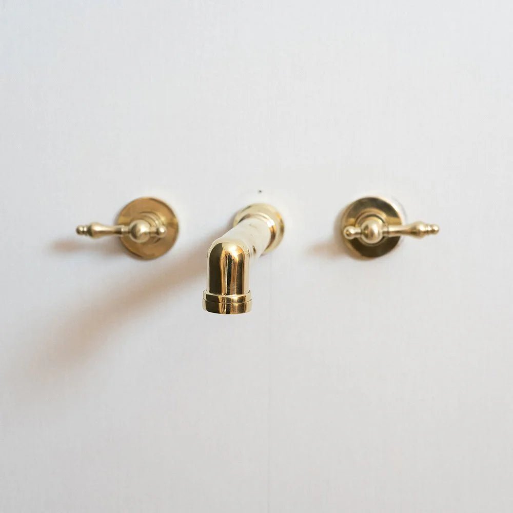 Unlacquered Brass Wall Mounted Faucet With Lever Handles - Brasska