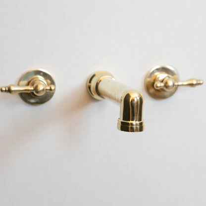Unlacquered Brass Wall Mounted Faucet With Lever Handles - Brasska