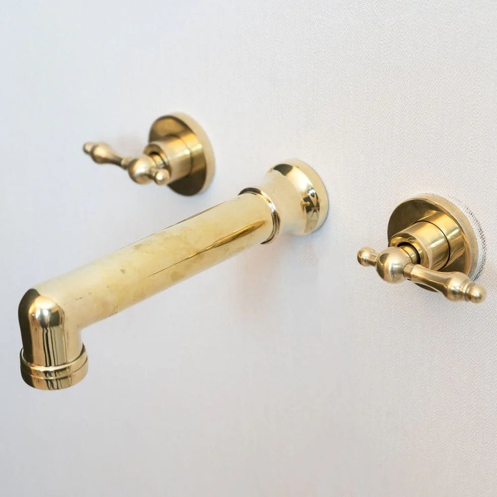 Unlacquered Brass Wall Mounted Faucet With Lever Handles - Brasska
