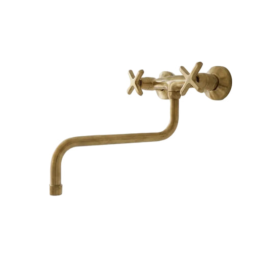 Unlacquered Brass Wall Mounted Kitchen Faucet - Brasska
