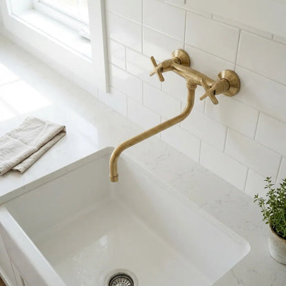 Unlacquered Brass Wall Mounted Kitchen Faucet - Brasska