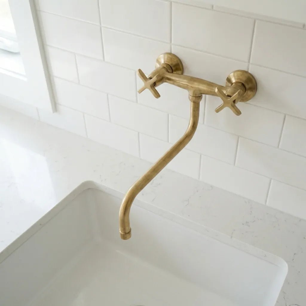 Unlacquered Brass Wall Mounted Kitchen Faucet - Brasska