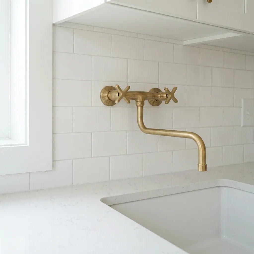 Unlacquered Brass Wall Mounted Kitchen Faucet - Brasska