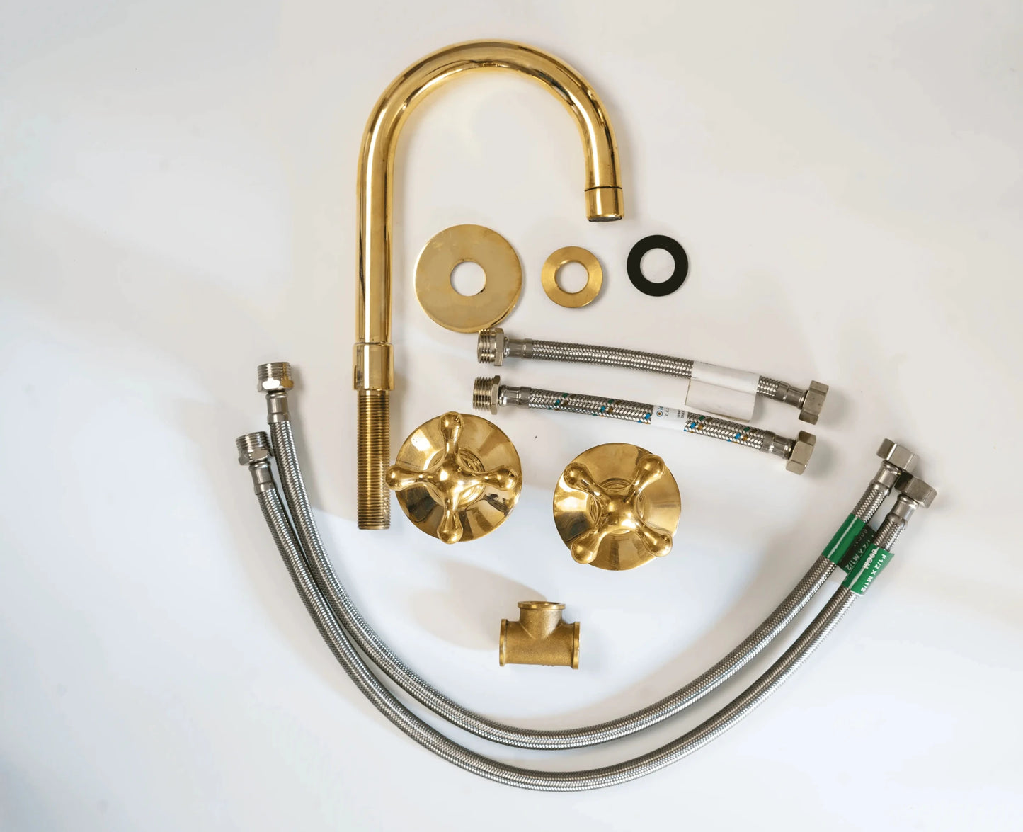 Unlacquered Brass Widespread Bathroom Faucet with Cross Handles - Brasska