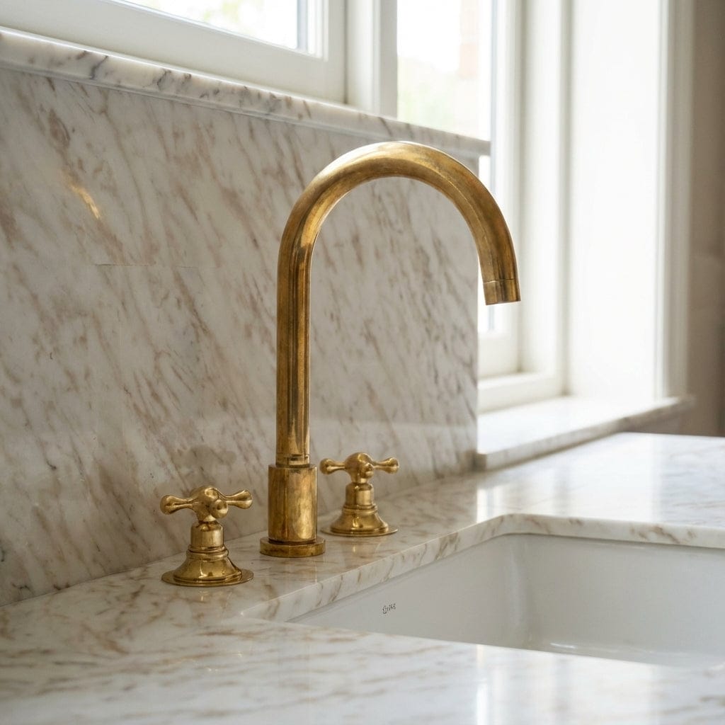 Unlacquered Brass Widespread Bathroom Sink Faucet 3 Hole Vanity Tap - Brasska